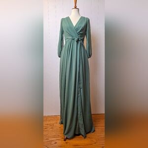 Eva Fashion 3410 Long Sleeve Chiffon Maxi Dress – Sage Green, Size M, NWT